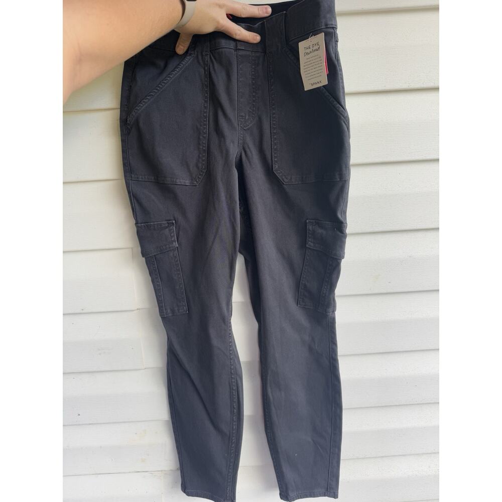 NWT SPANX Womens Large Petite Washed Black Stretch Twill Ankle Cargo Pants 20311